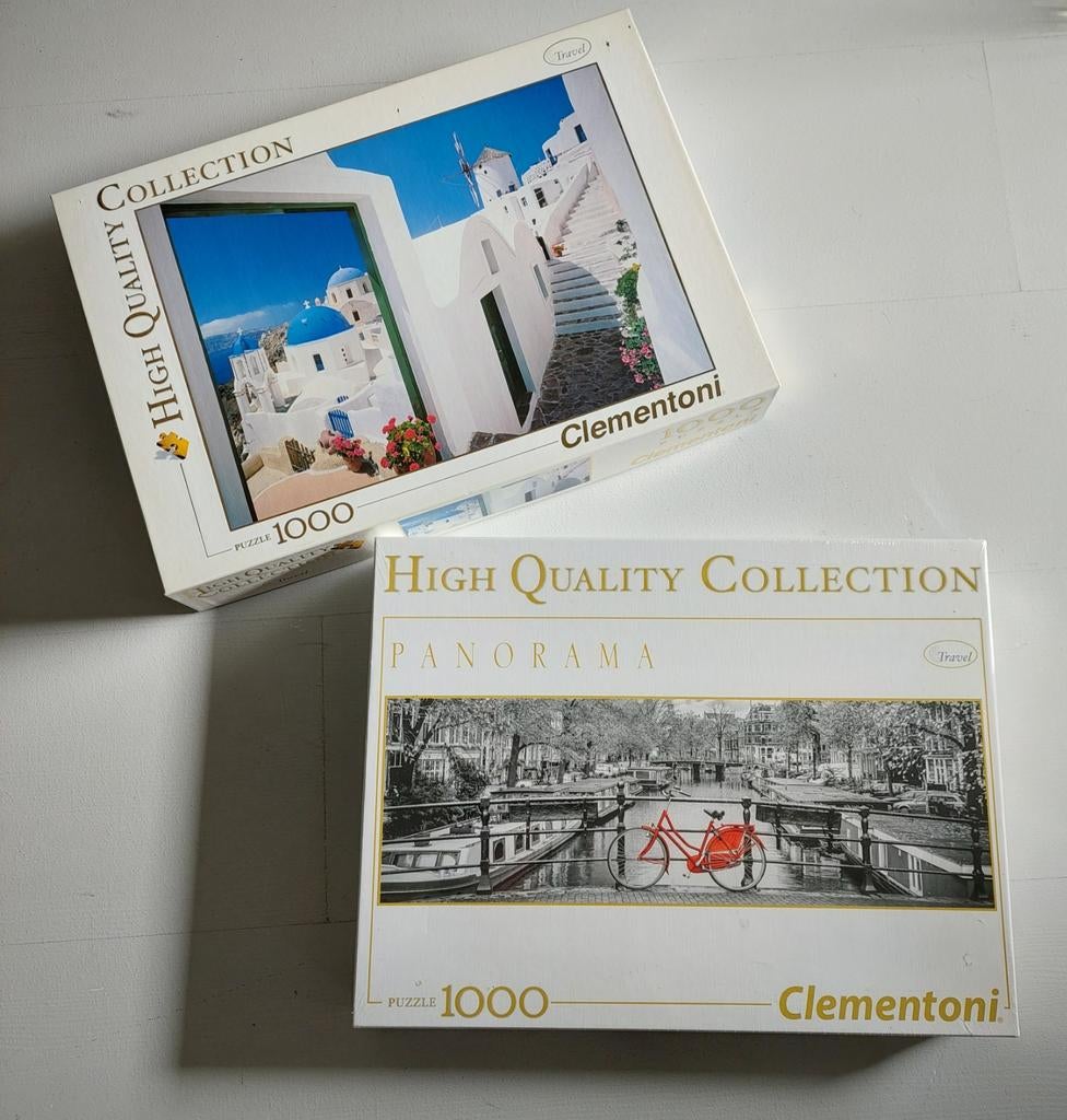 SET 2X Puzzel 1000 Clementoni NIEUW Amsterdam Santorini, Ophalen of Verzenden, 500 t/m 1500 stukjes, Nieuw, Legpuzzel