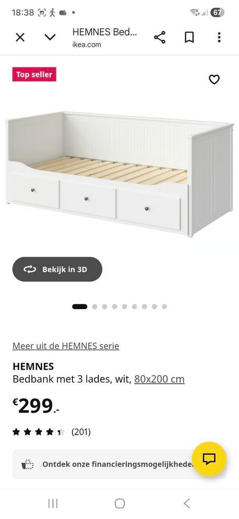IKEA HEMNES Bedbank met 3 lades, wit, Ophalen, Wit, Tweepersoons, 80 cm