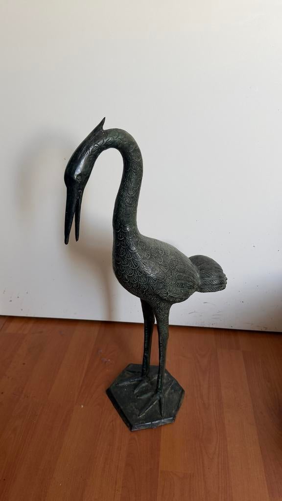 Vintage bronzen kraanvogel beeld - Decoratief, Ophalen of Verzenden, Gebruikt, Dier