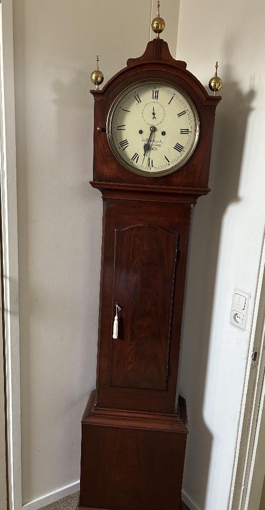 Antieke Schotse Staande klok, met 8 dgs uurwerk met Gongslag, Ophalen