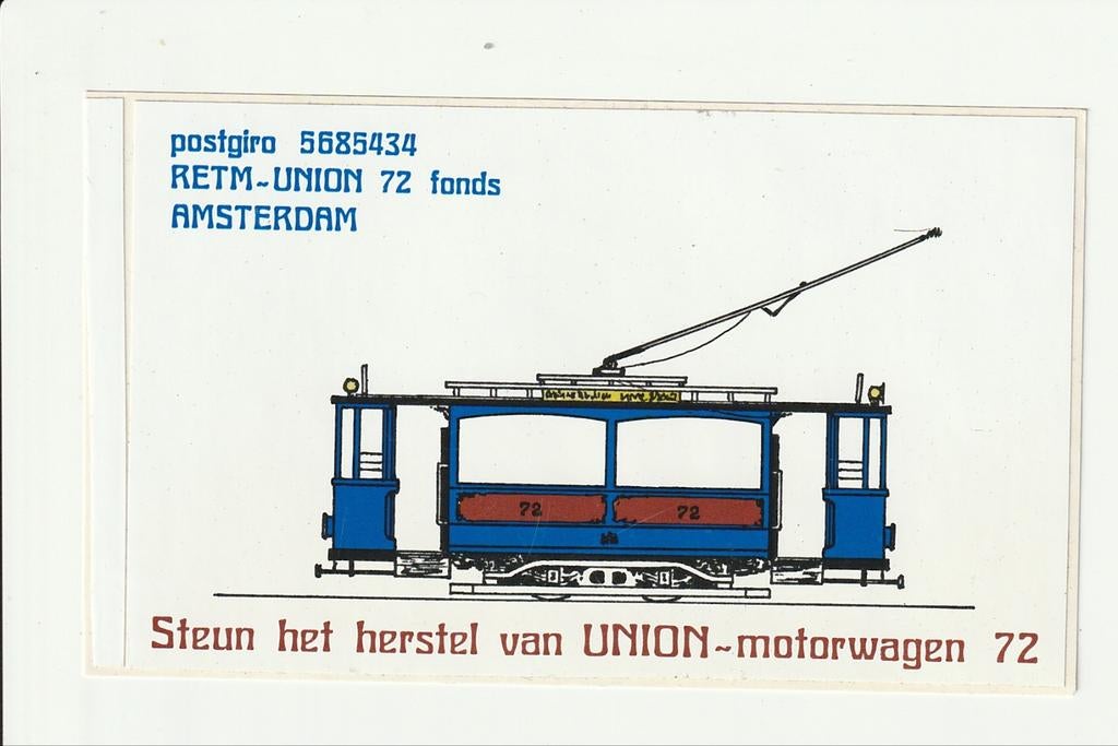 AMSTERDAM STEUN HERSTEL RETM UNION FONDS MOTORWAGEN 72, Ophalen of Verzenden, Zo goed als nieuw