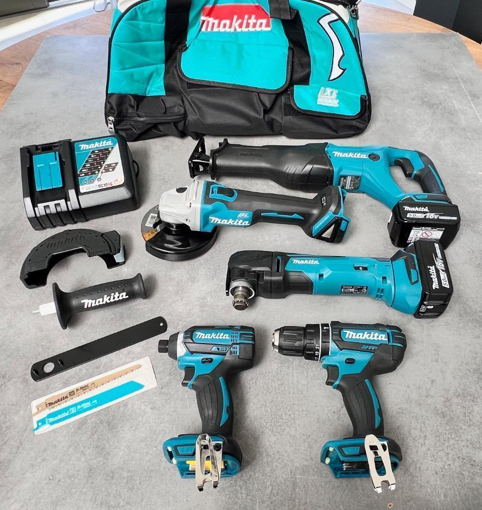 MAKITA 18V 5Ah COMBI BOOR SLAGTOL SLIJPER RECIPRO MULTITOOL, Ophalen of Verzenden, Gevuld, Nieuw