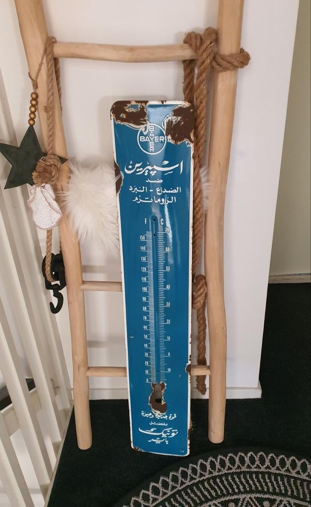 Emaille reclame bord van Bayer, Verzamelen, Ophalen of Verzenden, Gebruikt, Reclamebord