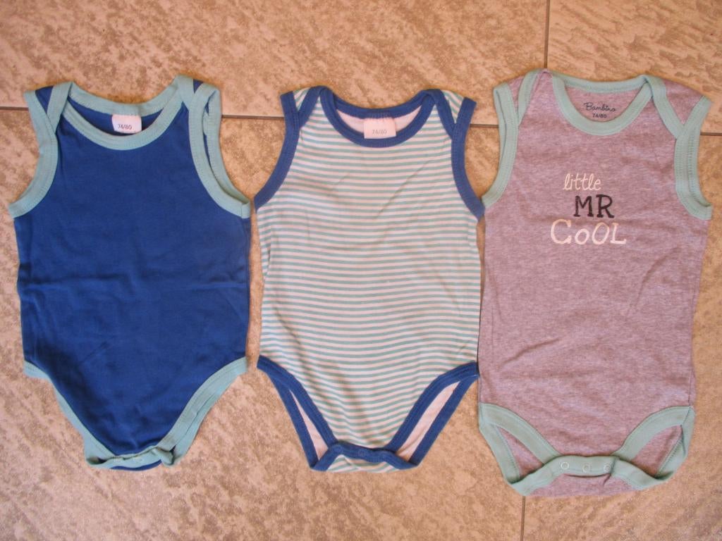 Rompers set 3x romper blauw mouwloos maat 74 rompertjes, Ophalen of Verzenden, Zo goed als nieuw, Jongetje, Nacht- of Onderkleding