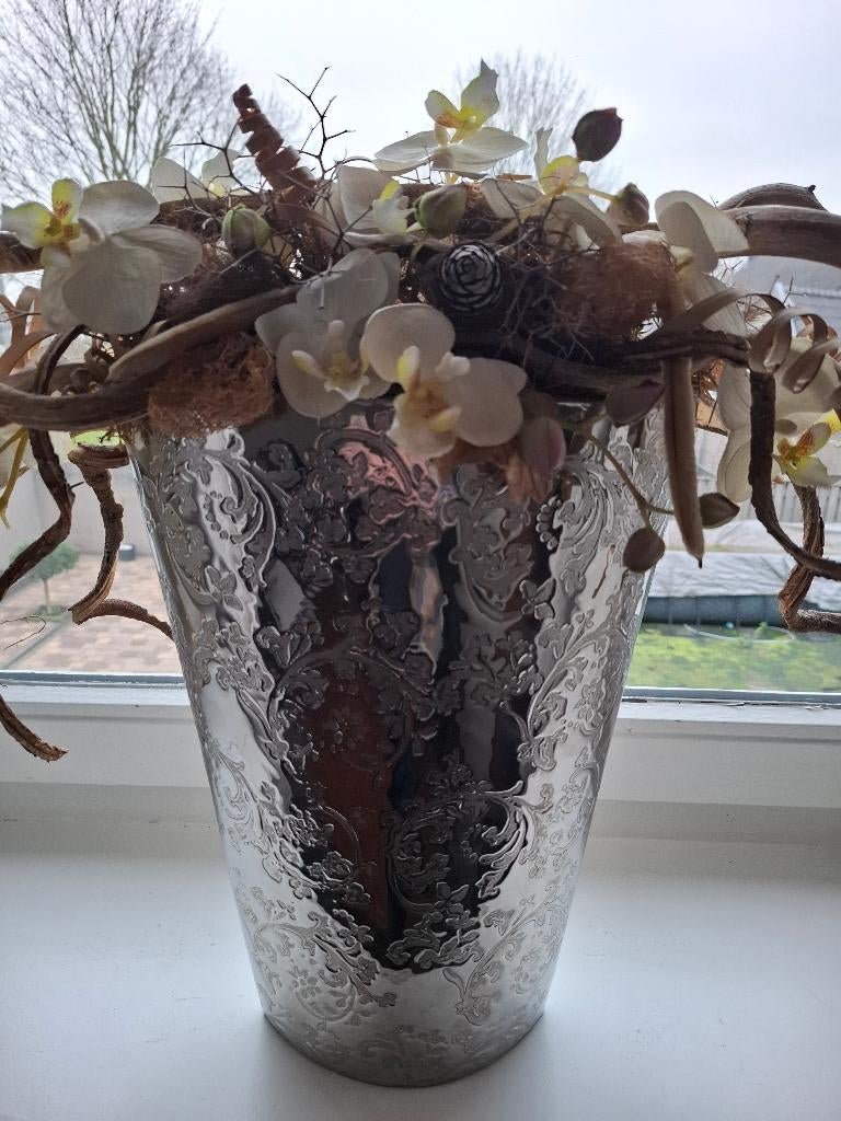 Vaas met kunstbloemen, Huis en Inrichting, Woonaccessoires | Kunstplanten en Kunstbloemen, Ophalen, Zo goed als nieuw, Binnen