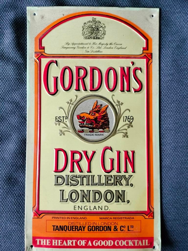 Metalen reclame plaat van Gordon 's Gin, Verzamelen, Ophalen of Verzenden, Gebruikt, Reclamebord