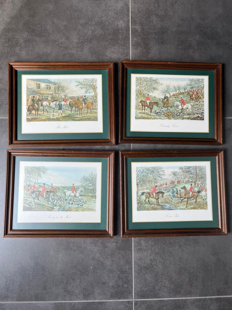 Set van 4 oud engelse vossenjacht printen J. Harris H. Alken, Ophalen of Verzenden, Zo goed als nieuw, Hout, Minder dan 50 cm
