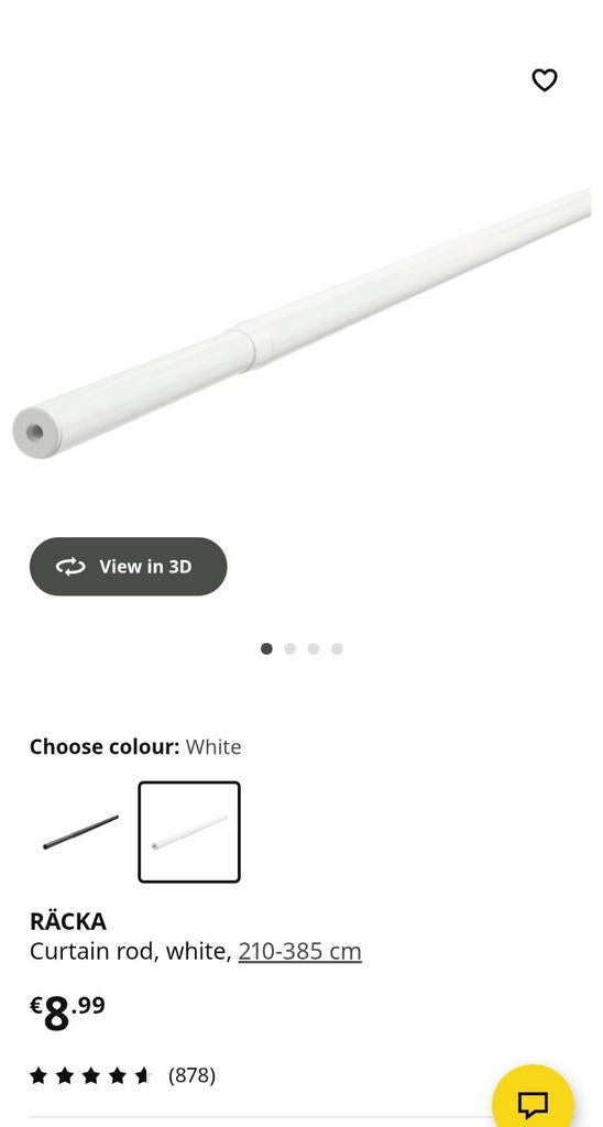 IKEA RÄCKA curtain rod, 210-385 cm, white, 2 st., Ophalen, 200 cm of meer