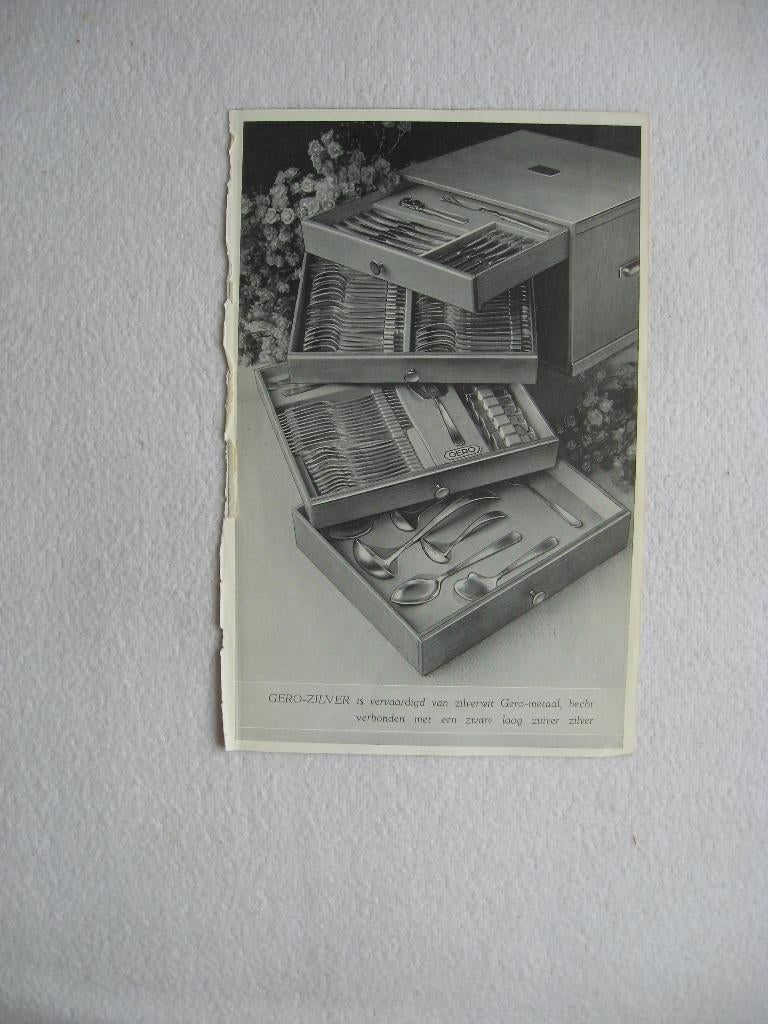 Oude zwartwit reclame voor een GERO-ZILVER bestekcassette, Ophalen of Verzenden, Overige typen