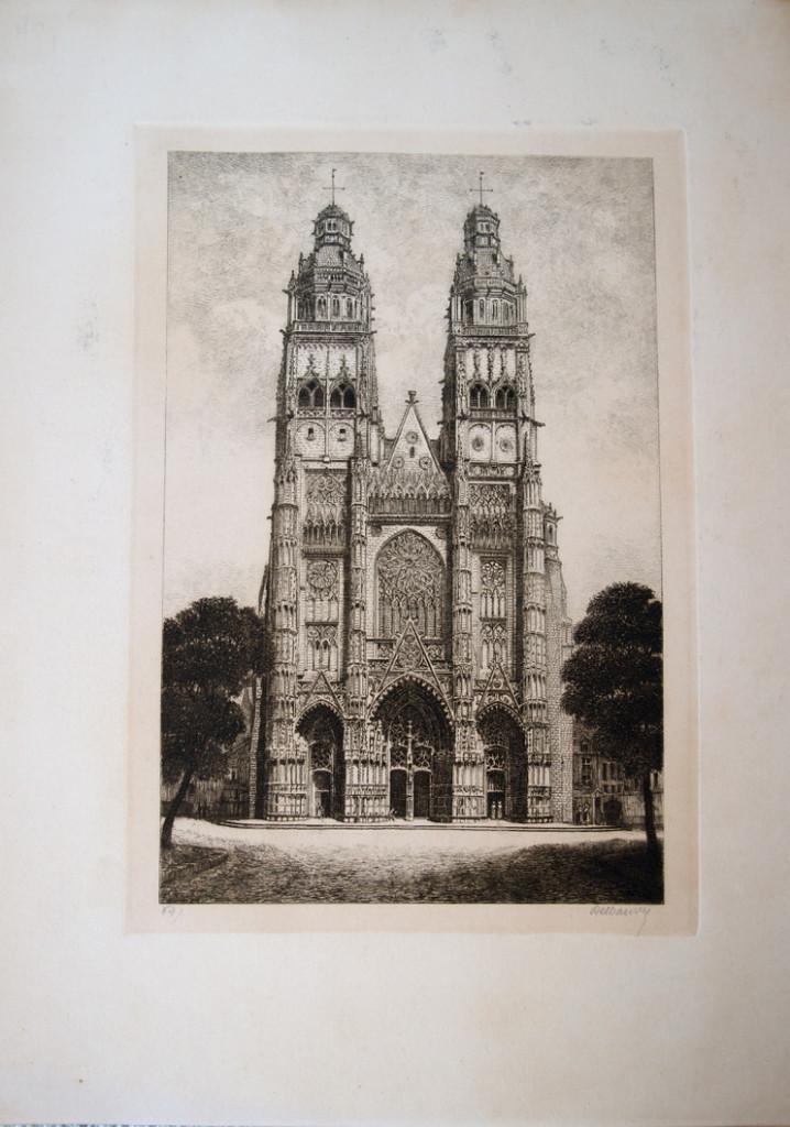 gravure, franse kathedraal. de Laughy, Ophalen of Verzenden