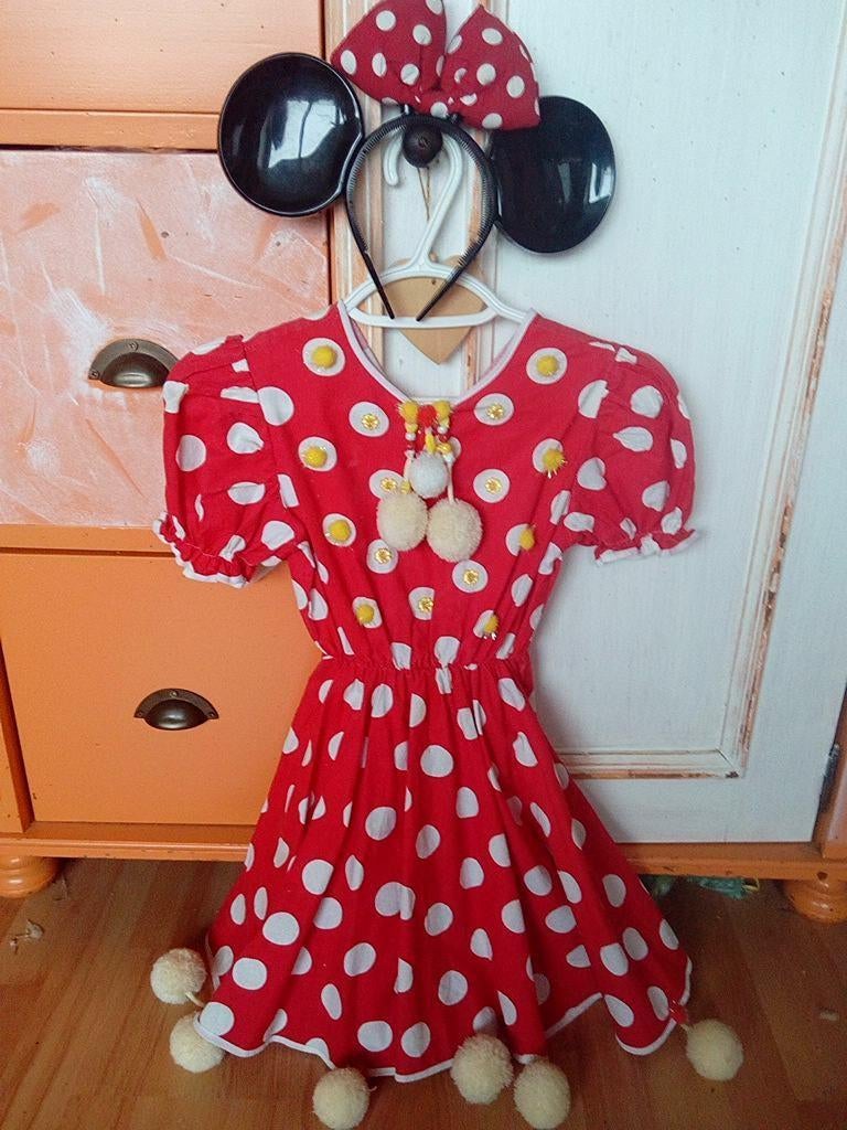 Minnie Mouse jurkje. Voor meisje tussen 5-8 jaar + diadeem, Ophalen of Verzenden, Zo goed als nieuw, 122 t/m 128, Meisje