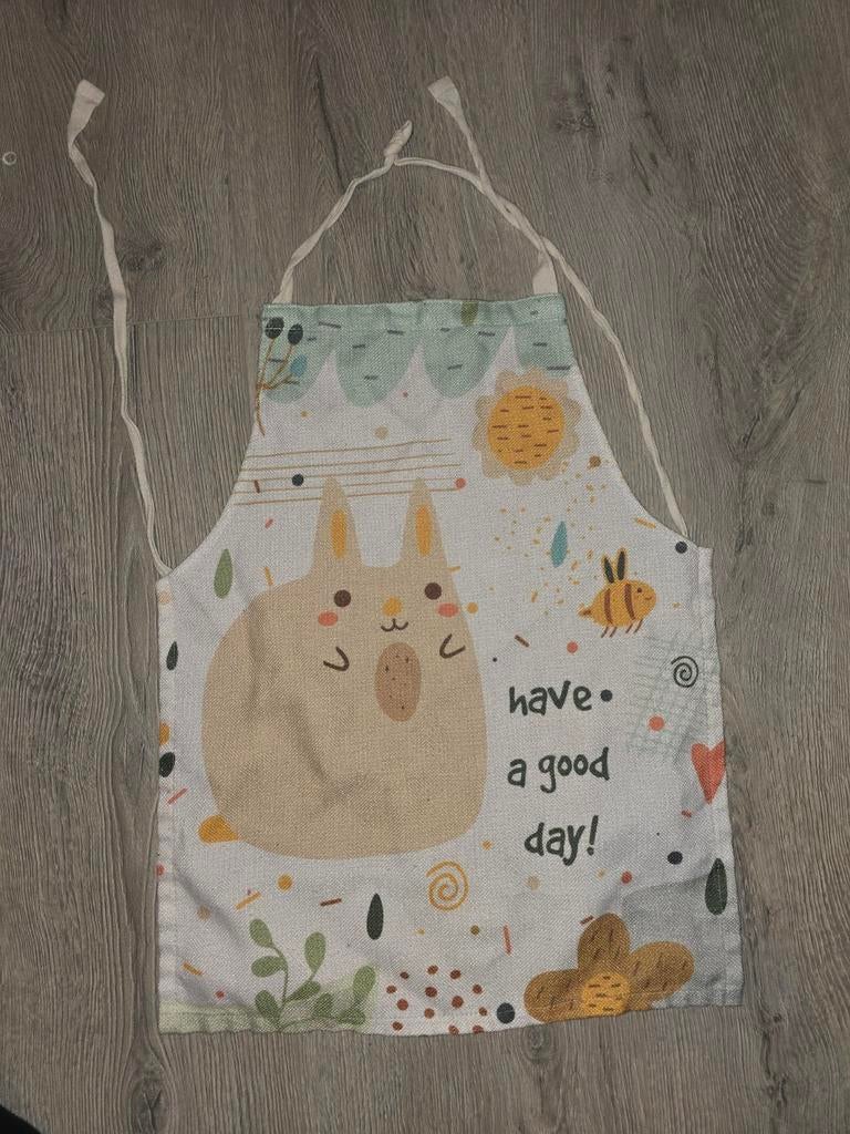 Leuk kinderschort met konijntje, Huis en Inrichting, Keuken | Textiel, Ophalen of Verzenden, Zo goed als nieuw, Beige, Schort