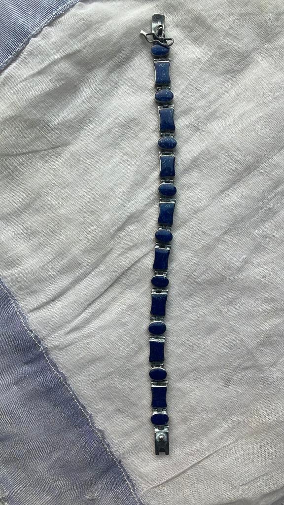 Vintage Armband met oorbellen, lapis lazuli, gemerkt zilver, Blauw, Ophalen of Verzenden, Zo goed als nieuw, Met edelsteen