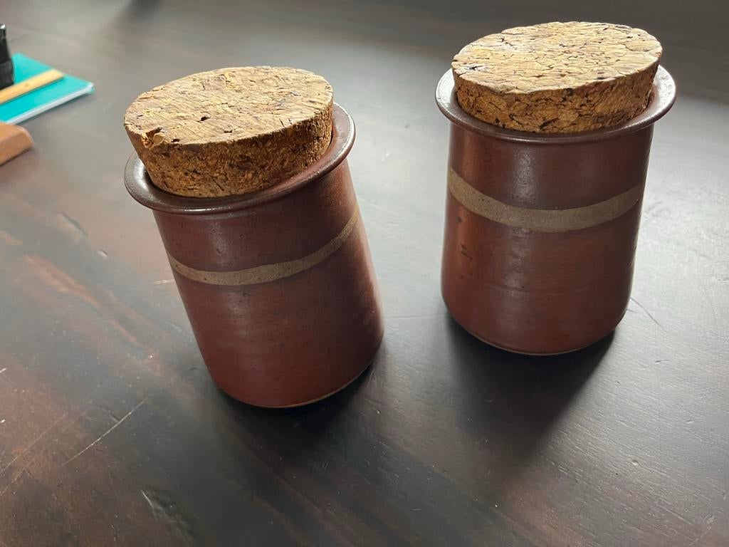 Twee vintage voorraadpotten met kurk, Ophalen, Gebruikt