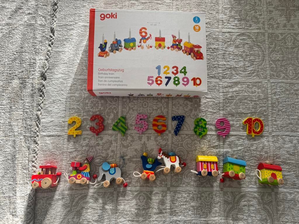 Goki houten verjaardagstrein circus, Ophalen, Gebruikt