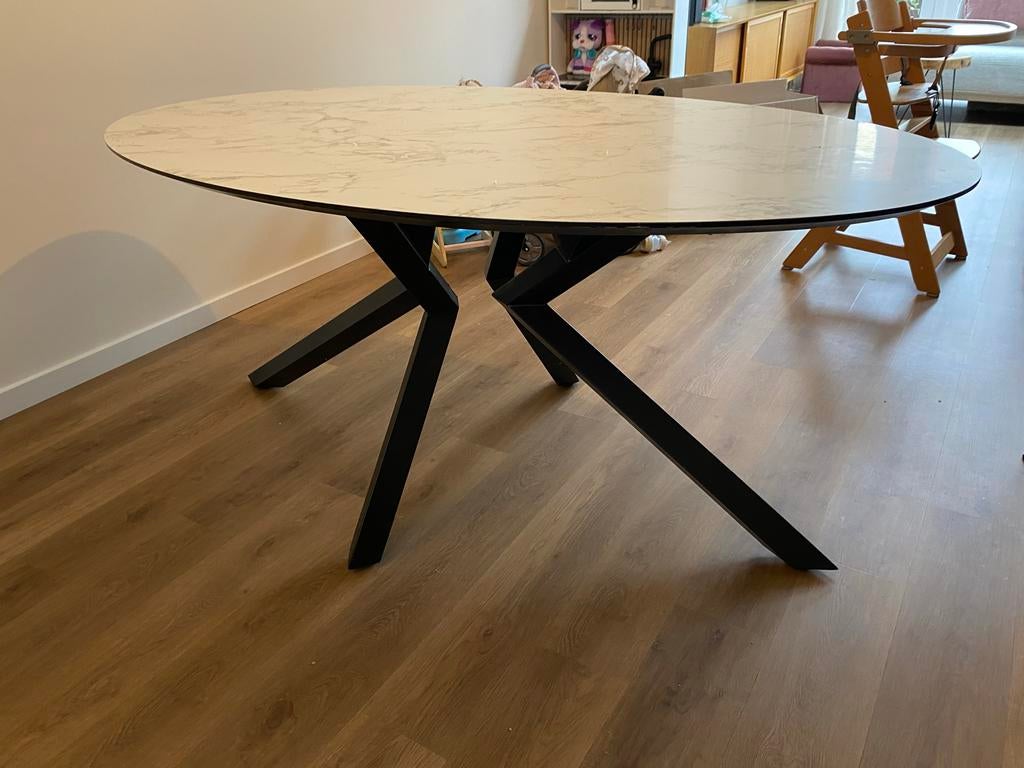 HPL EETTAFEL zwart-wit 180x100 cm afhalen Hillegom, Huis en Inrichting, Tafels | Eettafels, Ophalen, Kunststof, Gebruikt, 50 tot 100 cm