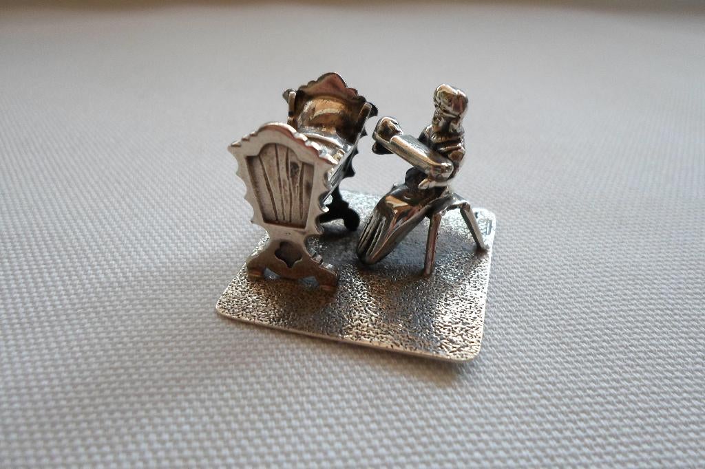 Zilver Miniatuur Vrouw Baby Wieg, Ophalen of Verzenden, Zilver