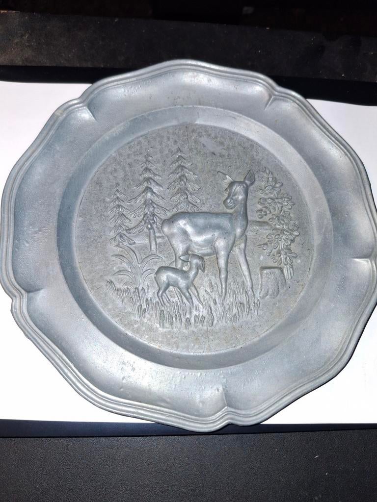 Vintage Tinnen Bord met Herten Motief, Ophalen of Verzenden