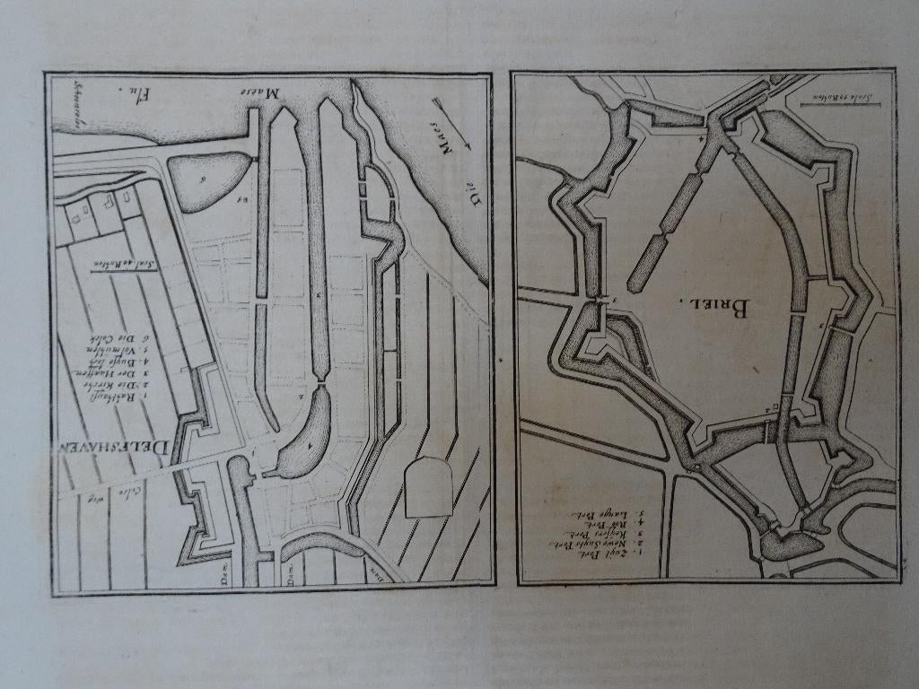 Dubbelgravure plattegrond Delfshaven en Brielle Merian 1670, Verzenden