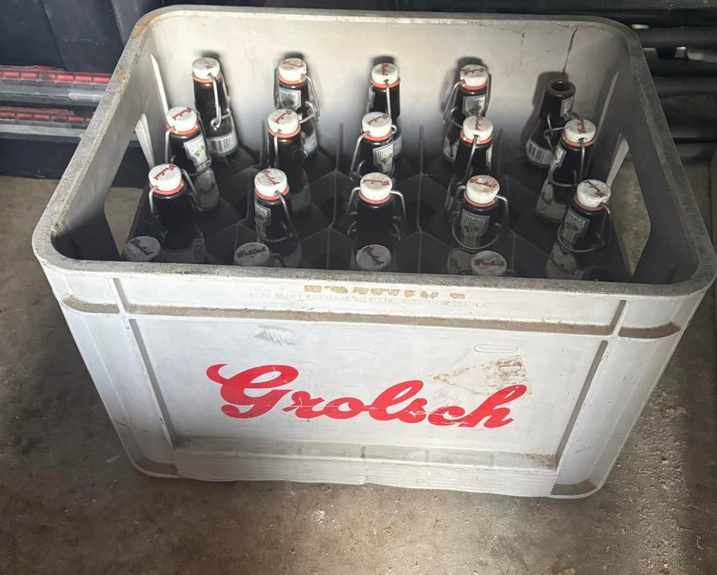 Krat met oude flesjes Grolsch1987, Ophalen, Gebruikt, Flesje(s), Grolsch