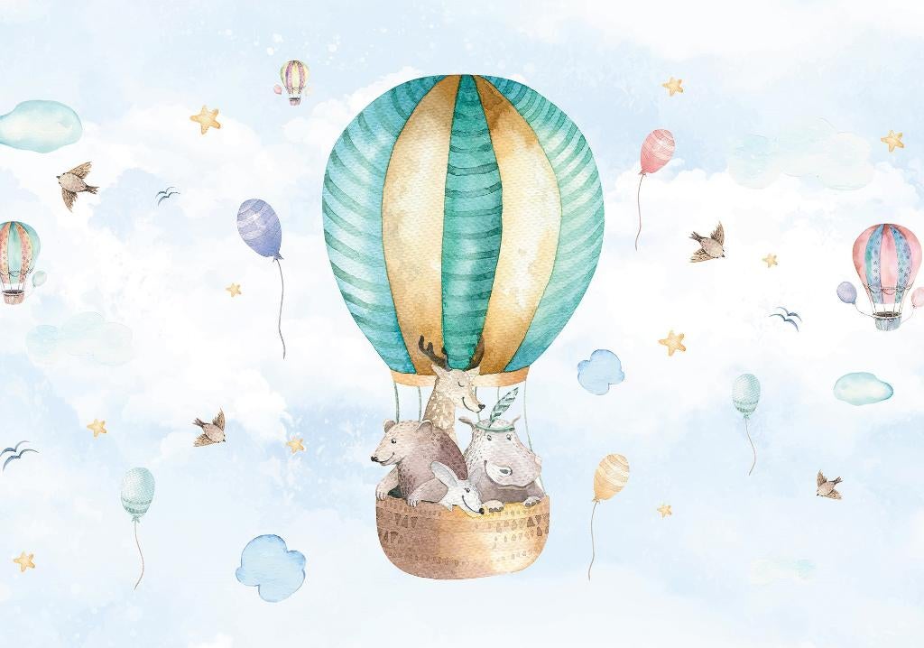 Babykamer behang Luchtballon en dieren Aquarel -15% KORTING, Verzenden, Minder dan 10 m², Babykamer, kinderkamer, jongenskamer, meisjeskamer