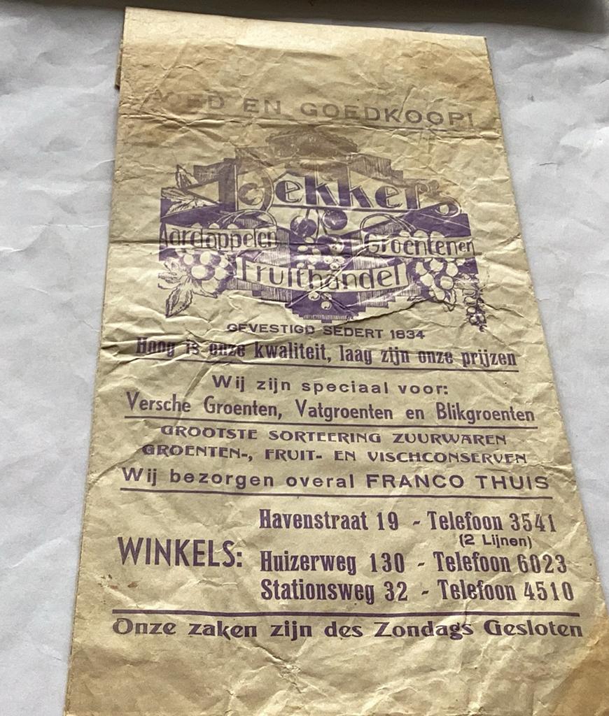 Amsterdam oud zakje van Dekker winkel in de Havenstraat, Ophalen of Verzenden, Zo goed als nieuw