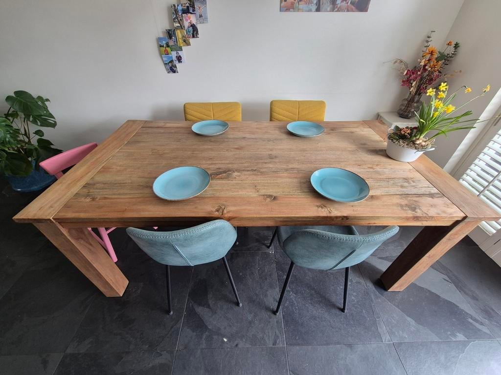 Teak houten eettafel 200x100 cm, Ophalen, Gebruikt, 200 cm of meer, 50 tot 100 cm