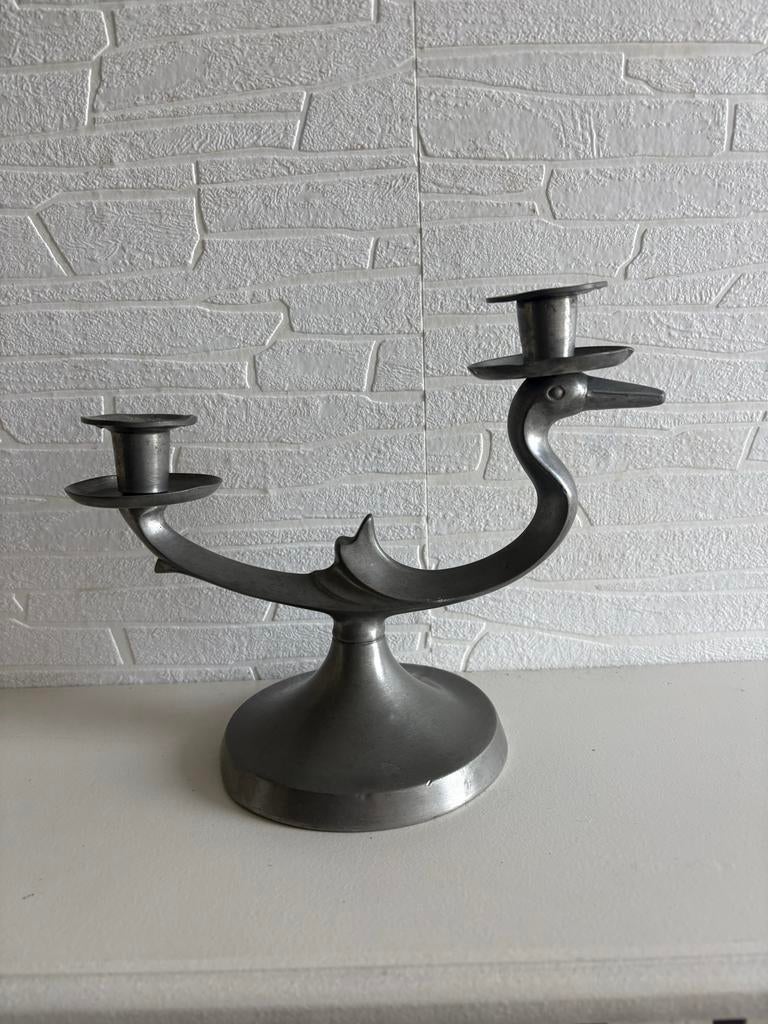 Metawa Holland Tinnen Zwaan Kandelaar - Art Deco / Retro, Antiek en Kunst, Ophalen of Verzenden, Overige materialen