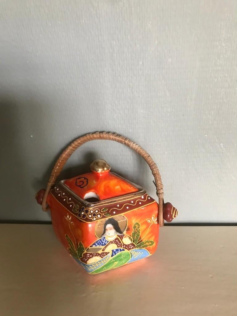 Oud Japans suikerpotje met bamboe hengsel, Ophalen of Verzenden