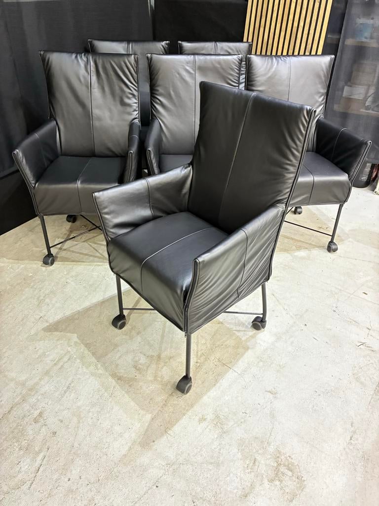6 Montis Chaplin stoelen - Nieuw leer, Ophalen, ., Zwart, Leer