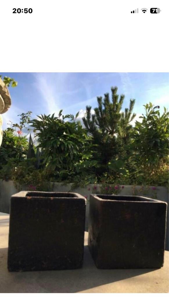 Leuke vintage jaren’60 terracotta TS bloempotten vierkant, Gebruikt, Vierkant, Ophalen of Verzenden, Balkon