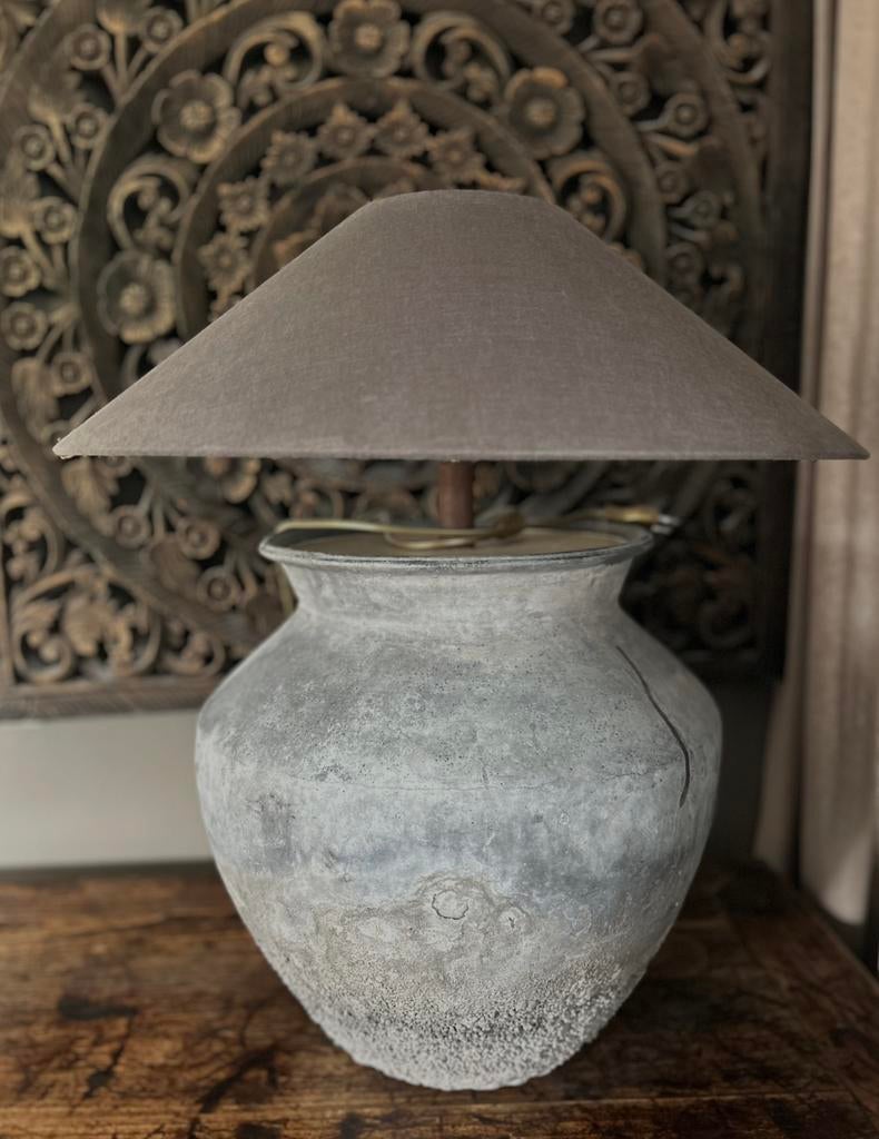 Grijze kruik lampenvoet zonder de kap sober sleets imperfect, Ophalen, Minder dan 50 cm