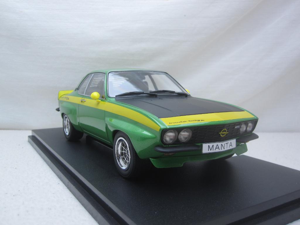 Opel Manta A Irmscher 1974 Groen/zwart/geel 1:18 MCG, Ophalen of Verzenden, Nieuw, Auto, Overige merken