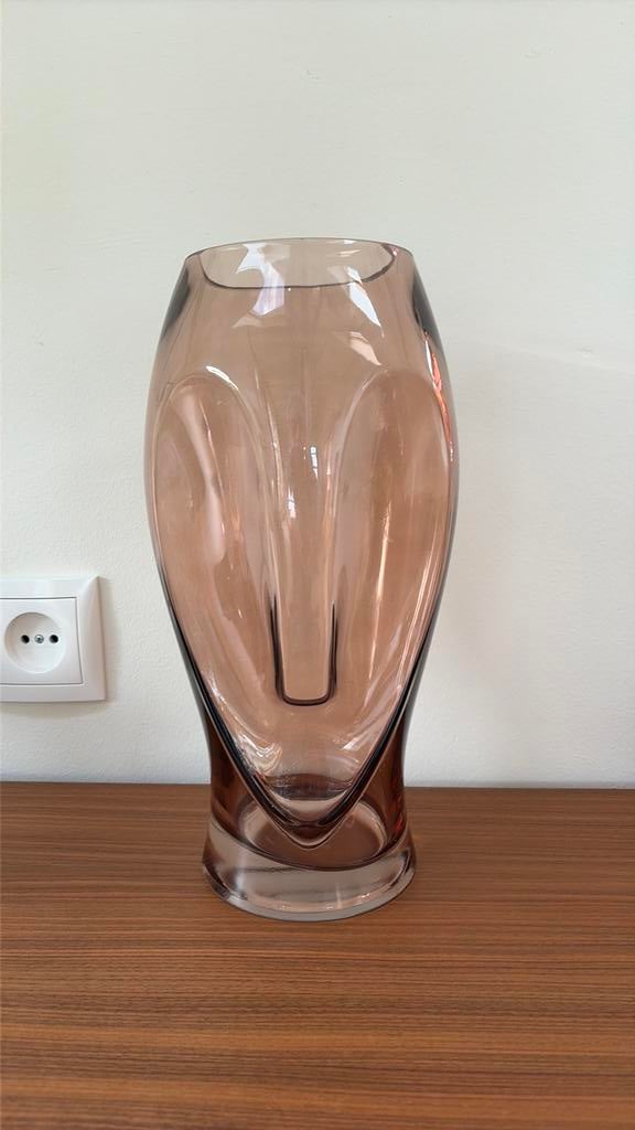 Glazen bronskleurige vaas met gestileerd gezicht, Ophalen of Verzenden