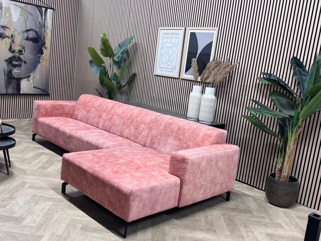 ZGAN Home Center Velvet Velours Hoekbank - Roze - 310x150, -, -, Hoekbank, 300 cm of meer