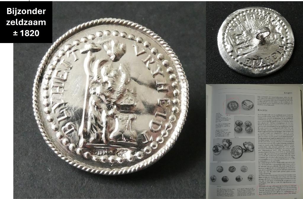 Zeldzame zilveren knoop Nederlandse maagd  1820, Antiek en Kunst, Verzenden, Zilver