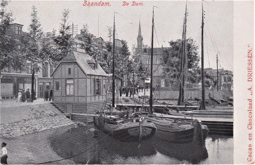 Zaandam - De Dam - Reclame A. Driessen cacao - Zaanstreek, Verzamelen, Verzenden, 1920 tot 1940, Ongelopen, Noord-Holland