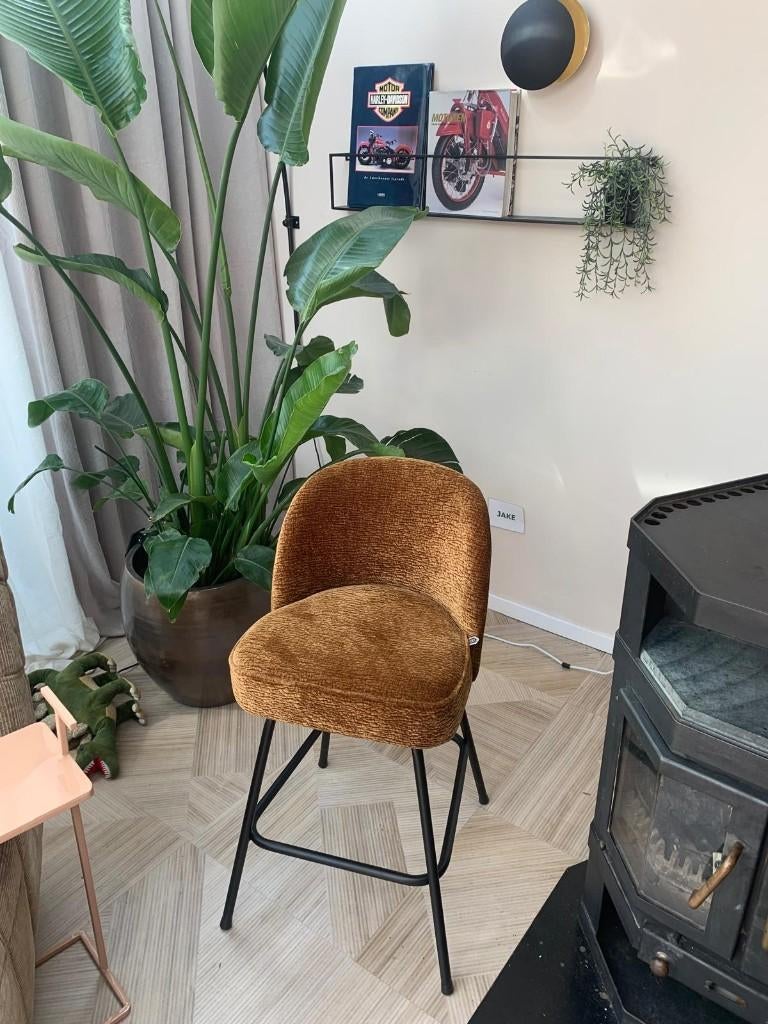 Barstoel Woood chenille middenbruin, Ophalen, Met voetsteun, 60 tot 90 cm, Nieuw