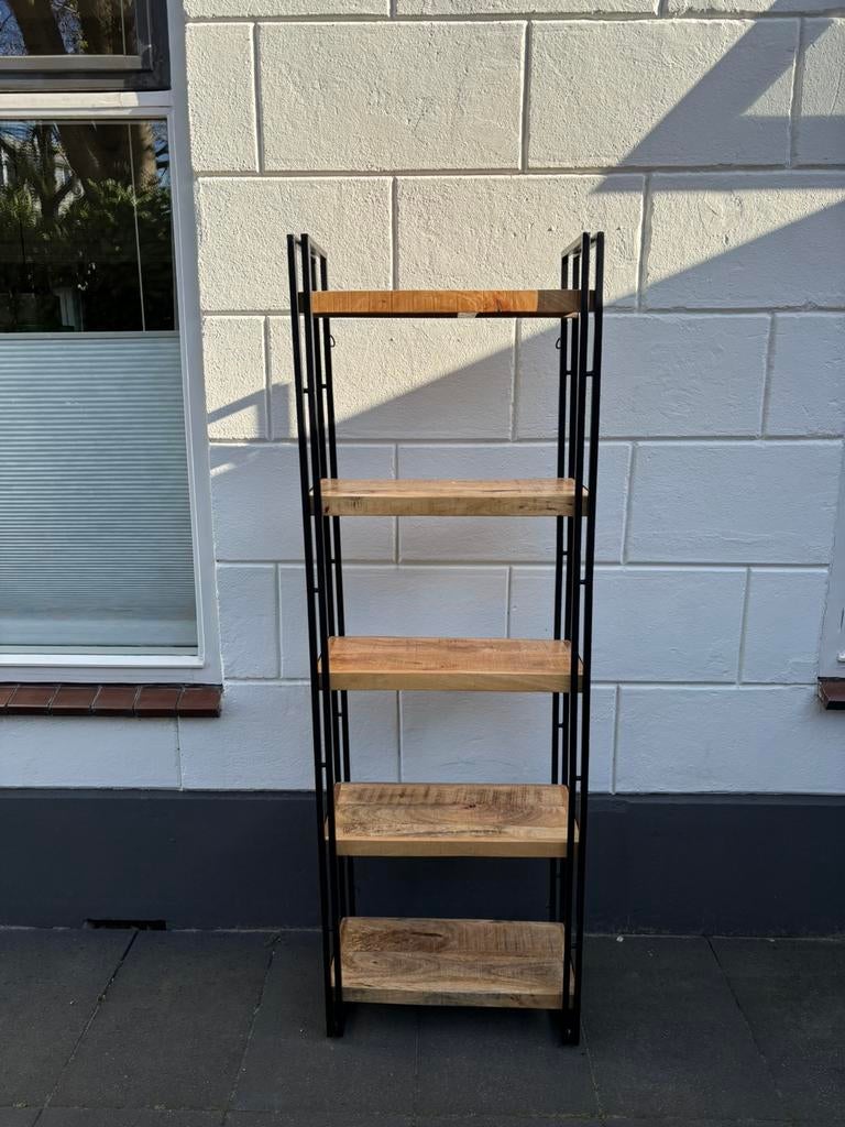 Stoere industriële teak hout | metalen boekenkast 60x30x180, Huis en Inrichting, Kasten | Boekenkasten, Ophalen, Met plank(en)