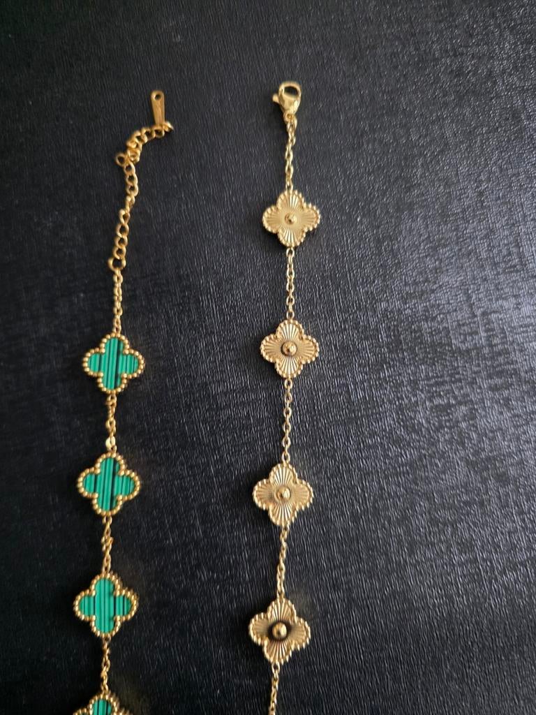 Gouden kleur Klavertje Vier Armbanden - Groen en Goud, Ophalen of Verzenden, Nieuw, Groen, Overige materialen