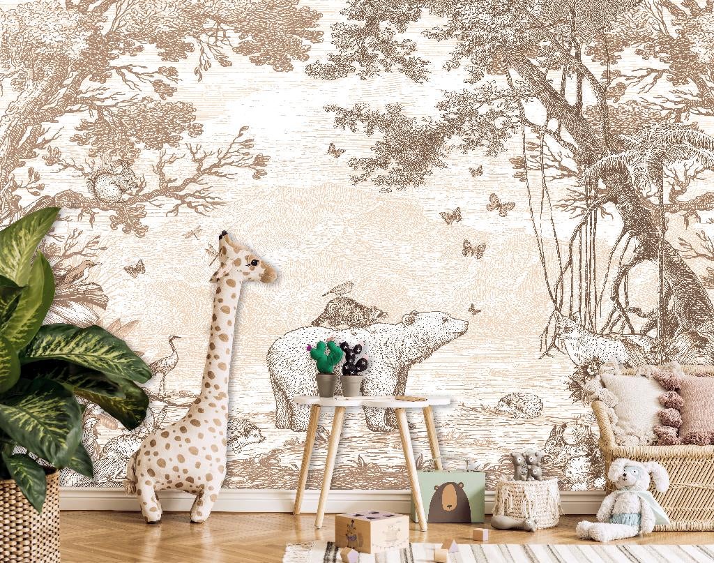Fotobehang / Behang - Kinderkamer - Bosdieren Terracotta, Verzenden, Wit, Minder dan 10 m², Info@fotobehangkoning.nl