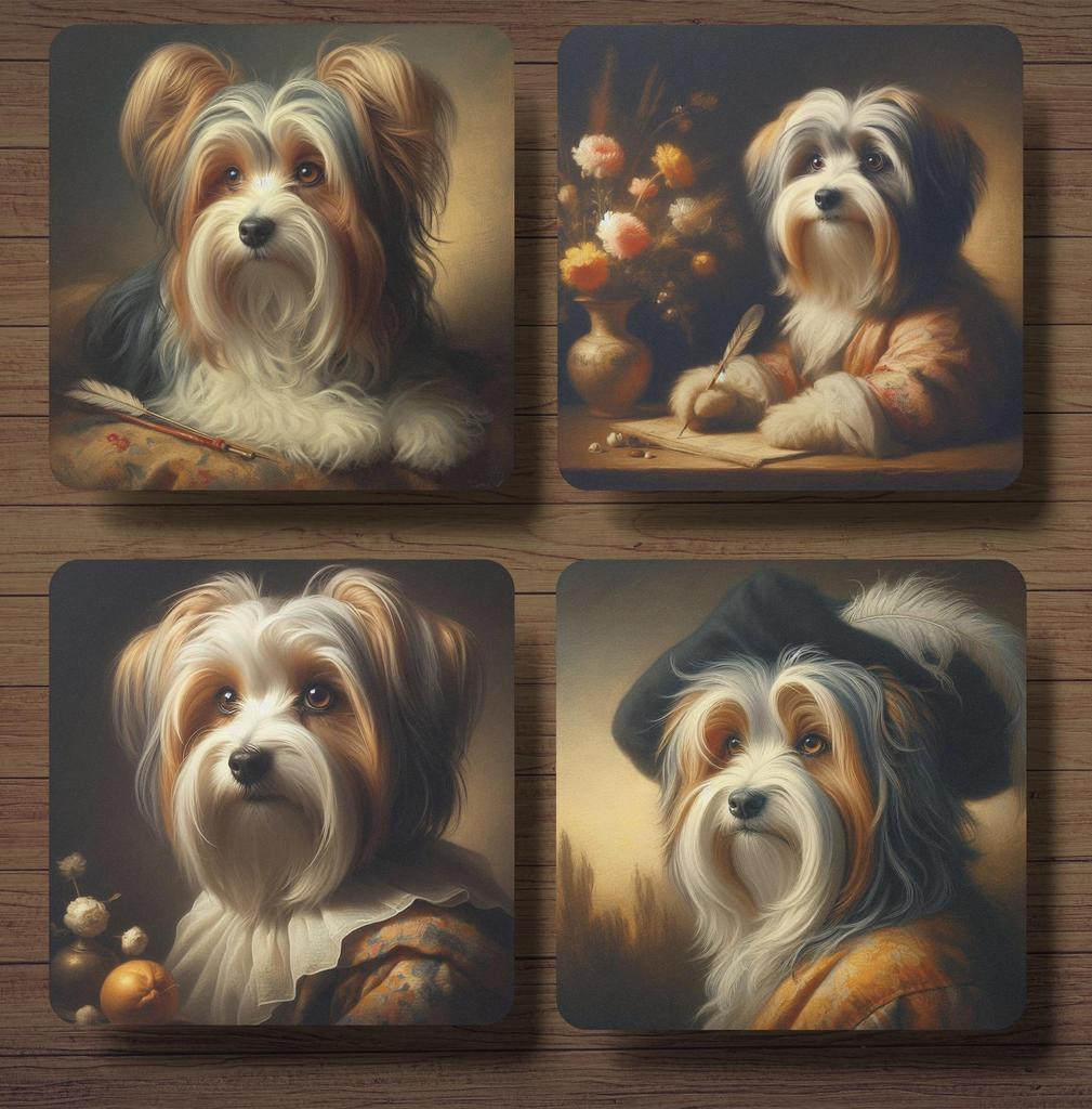 Biewer Terrier Rembrandt stijl onderzetters met houder, Ophalen of Verzenden, Nieuw, Glas of Kopje