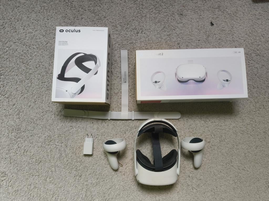 Oculus Meta Quest 2 128GB + verbeterde hoofdband, Ophalen of Verzenden, Zo goed als nieuw, VR-bril, Overige platformen