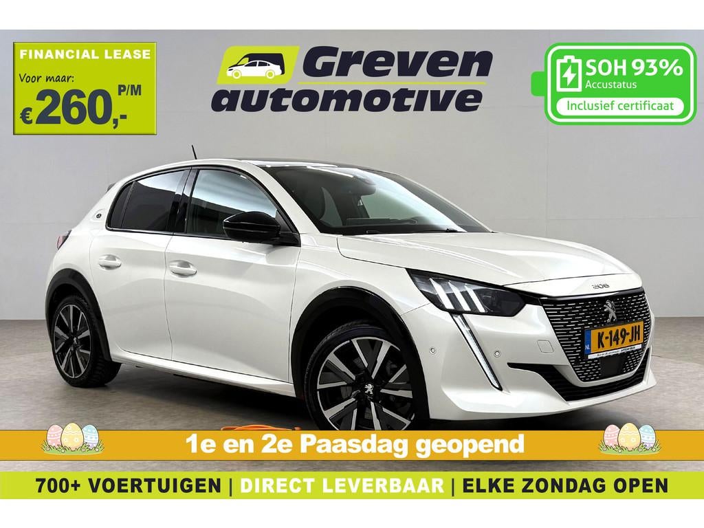 Peugeot e-208 EV GT 50 kWh | Snelladen | SOH 93% | Pano | Sf, Auto's, 136 pk, Gebruikt, Wit, Origineel Nederlands