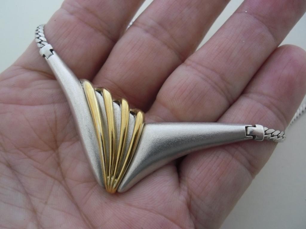 zilveren ketting met grote hanger met verguld deel [404], Verstelbaar, Verzenden, Zo goed als nieuw, Zilver