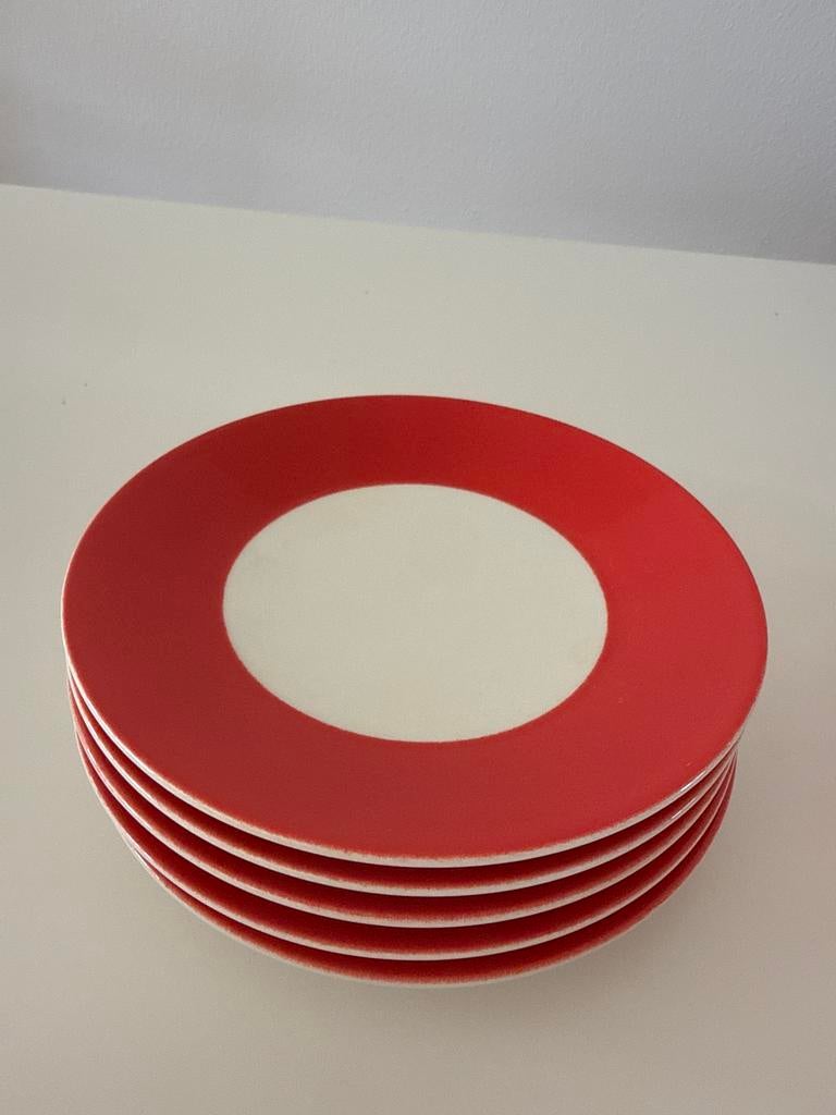 5 rode gebaksbordjes, Huis en Inrichting, Keuken | Servies, Ophalen, Zo goed als nieuw, Bord(en), Effen