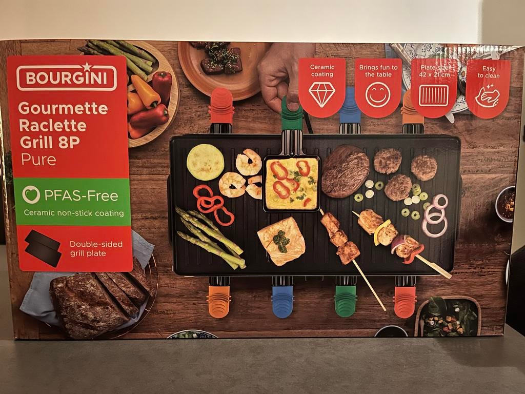 Bourgini Gourmette Raclette Grill 8P Pure, Witgoed en Apparatuur, Gourmetstellen, Ophalen, Nieuw, 8 personen of meer