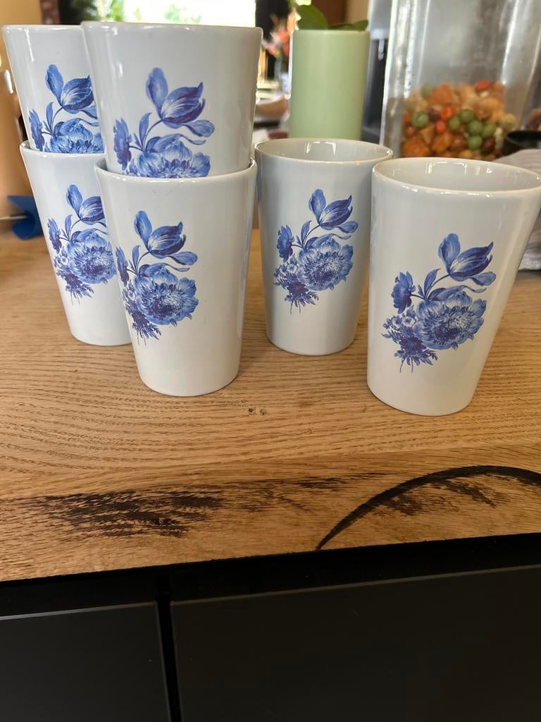 6 Regina Gouda Holland bekers met bloemmotief, Ophalen of Verzenden