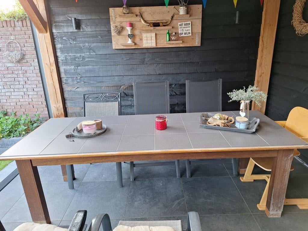 Grote hardhouten tuintafel, Tuin en Terras, Ophalen, Gebruikt, Rechthoekig, Hout