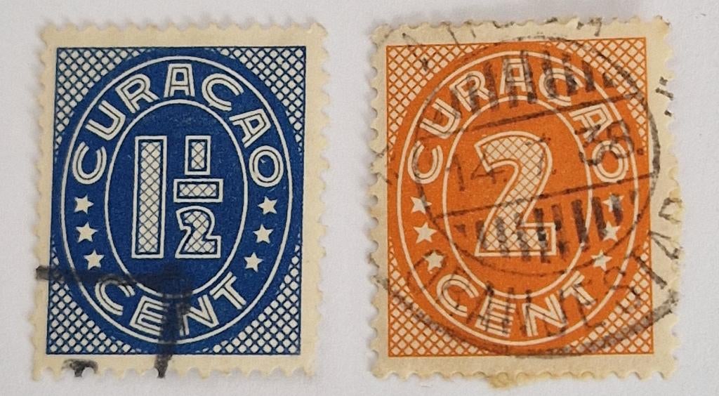 Curaçao 1936 - nvph 122+123 - Cijfer-Type 'Vossen' 2 van 5, Postzegels en Munten, Verzenden, Gestempeld